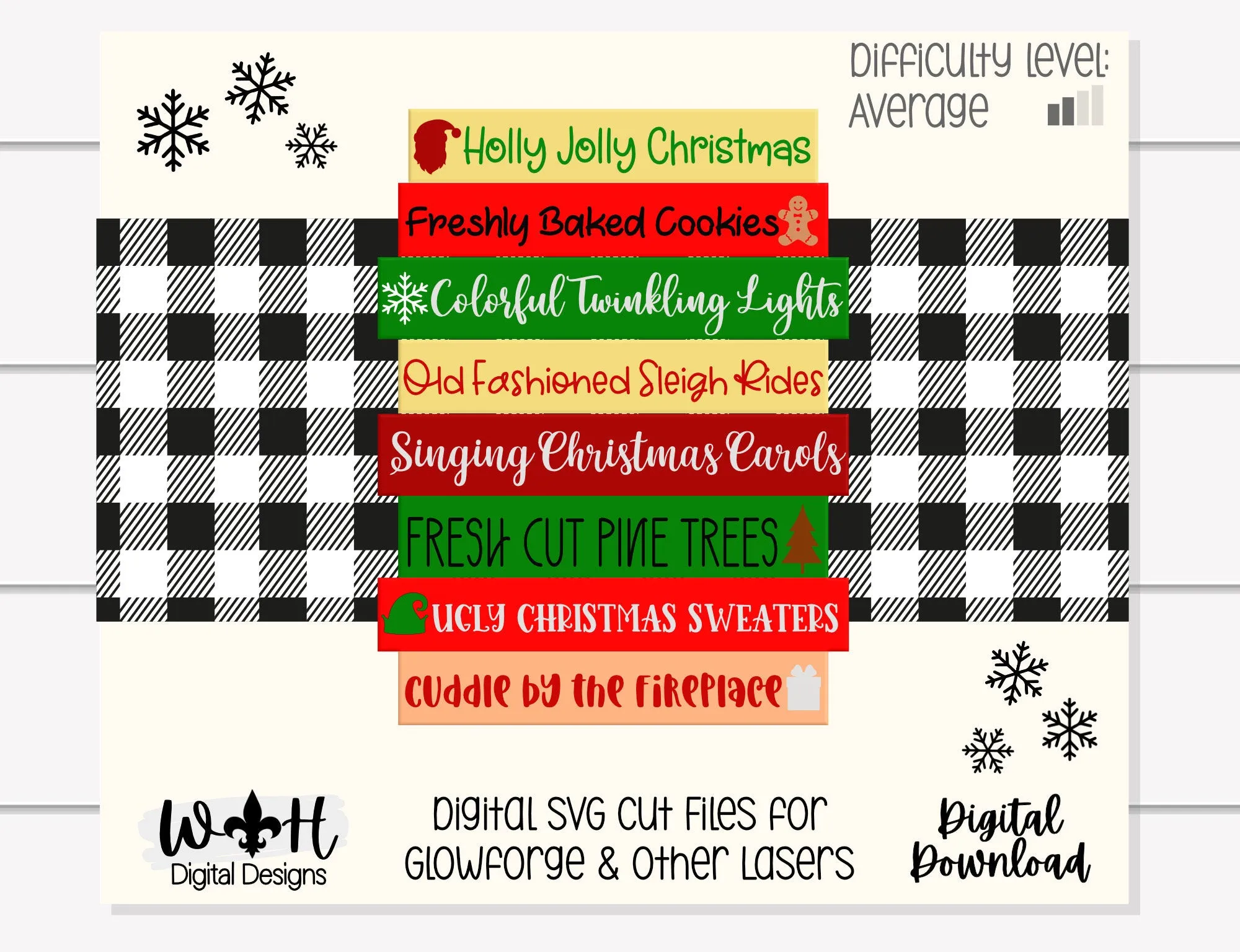 Christmas and Winter Bucket List Stacked Sign Bundle - Seasonal Wall Decor and DIY Kits - Cut File For Glowforge Lasers - Digital SVG File