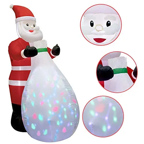 Christmas Inflatables Lighted Santa Claus with a Gift Bag, Blow Up Indoor Outdoor Xmas Decor Lawn Yard Garden Decorations