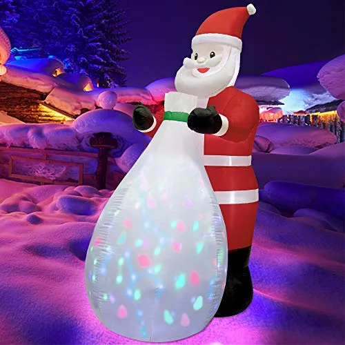 Christmas Inflatables Lighted Santa Claus with a Gift Bag, Blow Up Indoor Outdoor Xmas Decor Lawn Yard Garden Decorations