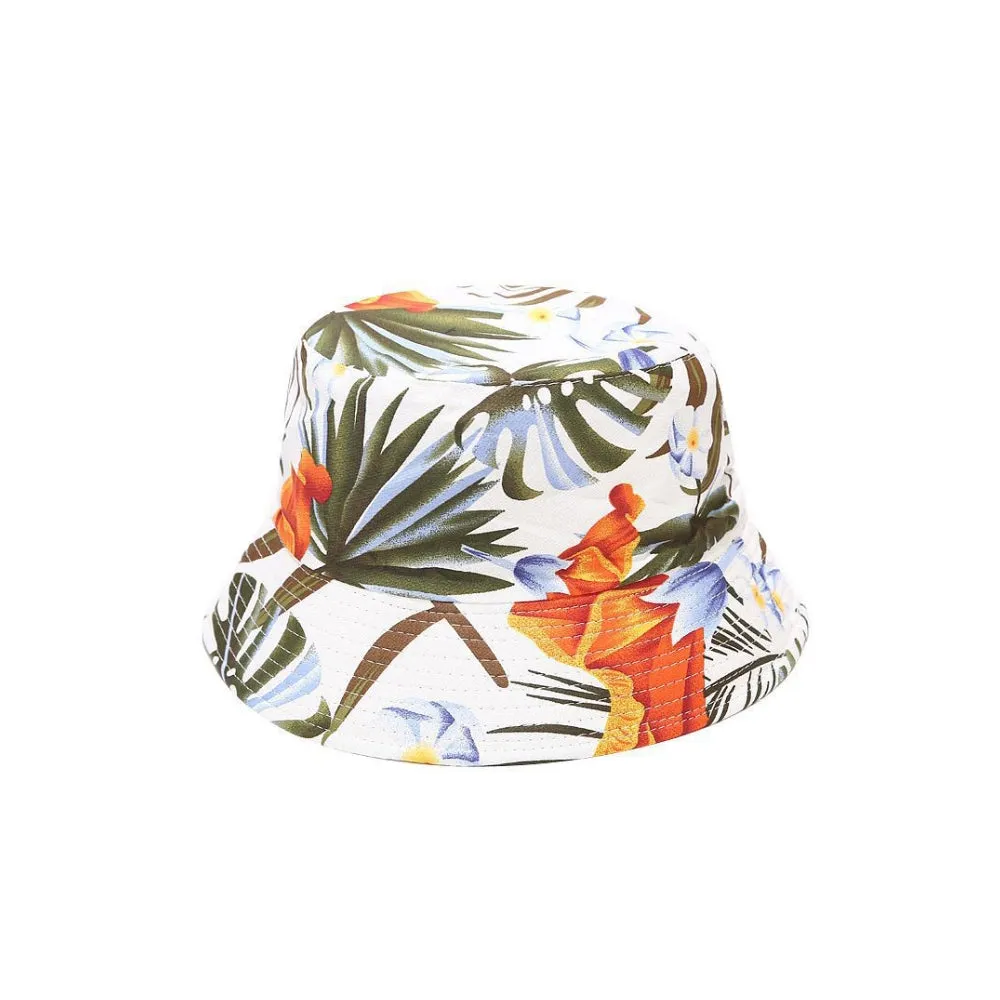 Cotton Reversible Bucket Hat Colorful Tropical Print Double Side Wear Fisherman Cap YZB0120