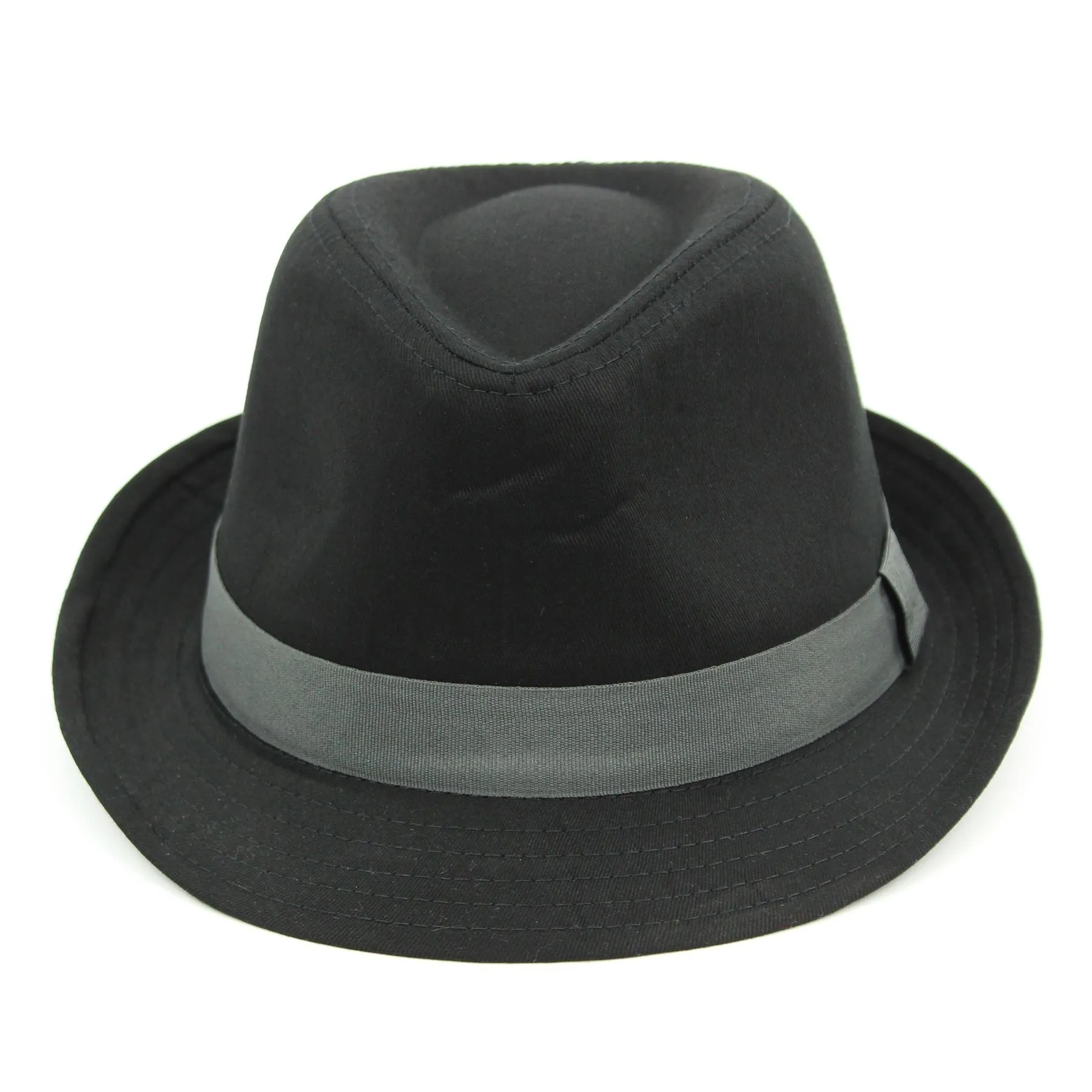 Cotton trilby hat with contrast band - Black