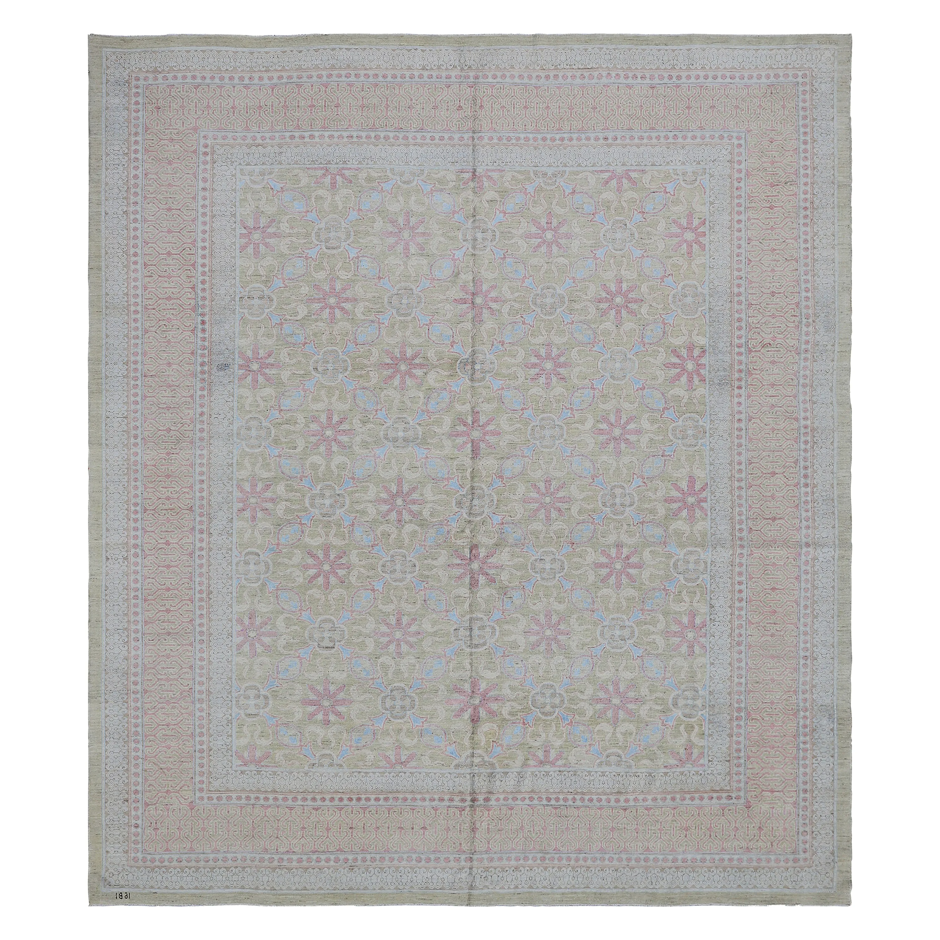 Cream Traditional Wool Silk Blend Rug - 8'1" x 10'