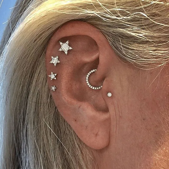 Diamond Star Earstud by Maria Tash in 18K White Gold. Butterfly Stud.