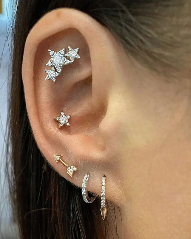 Diamond Star Earstud by Maria Tash in 18K White Gold. Butterfly Stud.