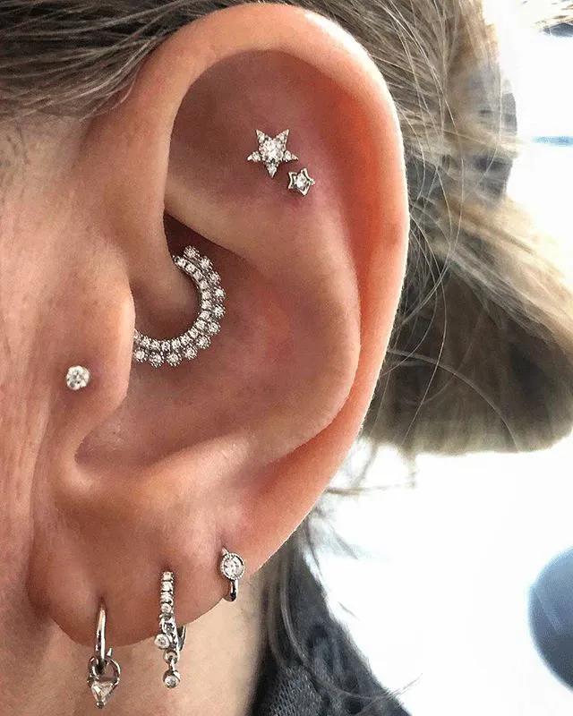 Diamond Star Earstud by Maria Tash in 18K White Gold. Butterfly Stud.