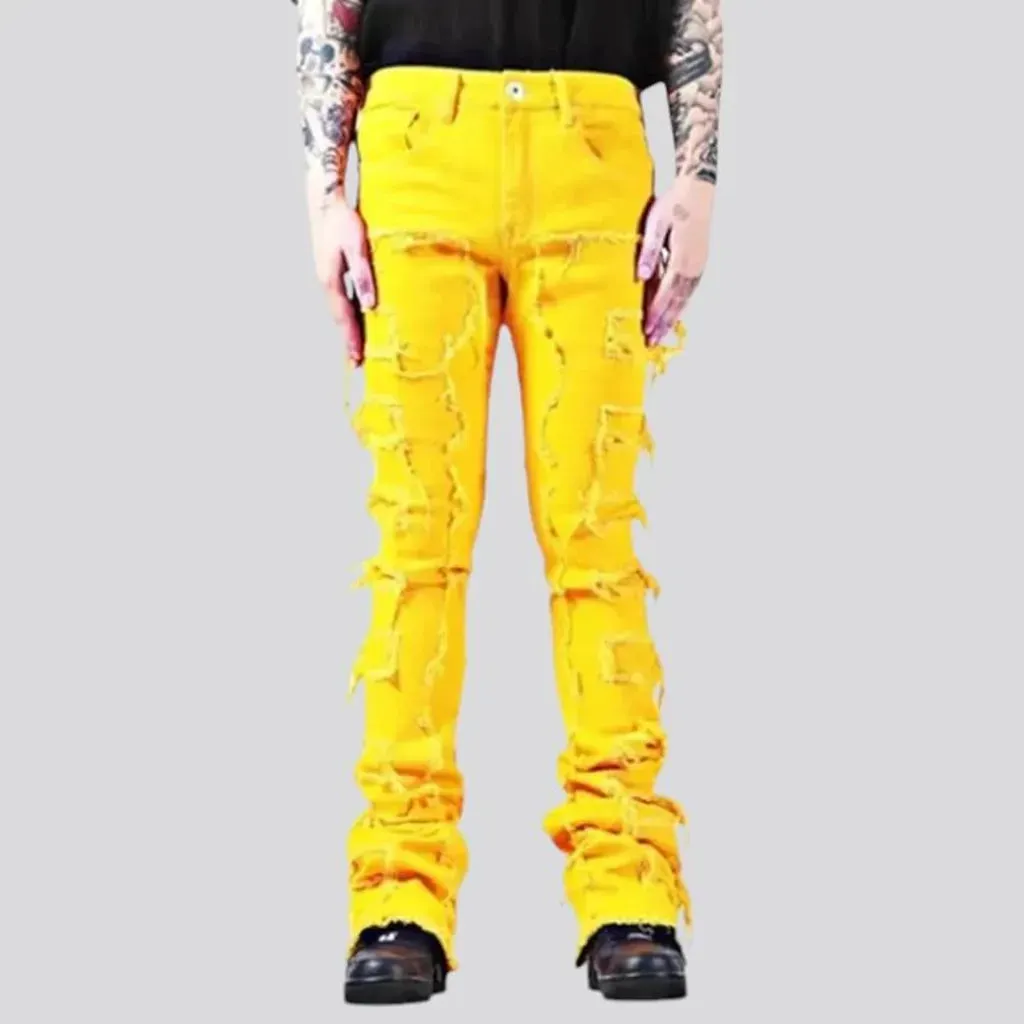 Distressed patchwork style men's jeans