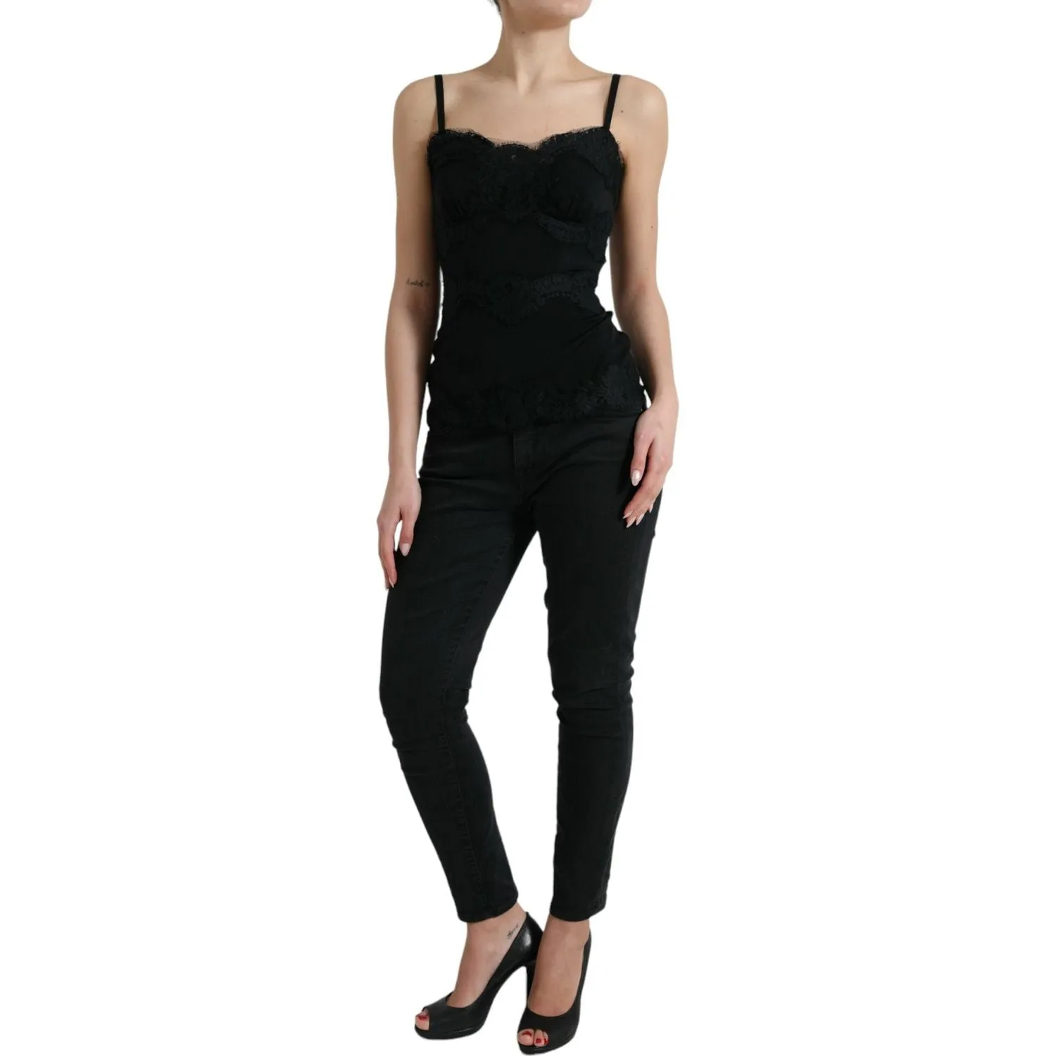 Dolce & Gabbana Elegant Black Silk Lace Tank Top