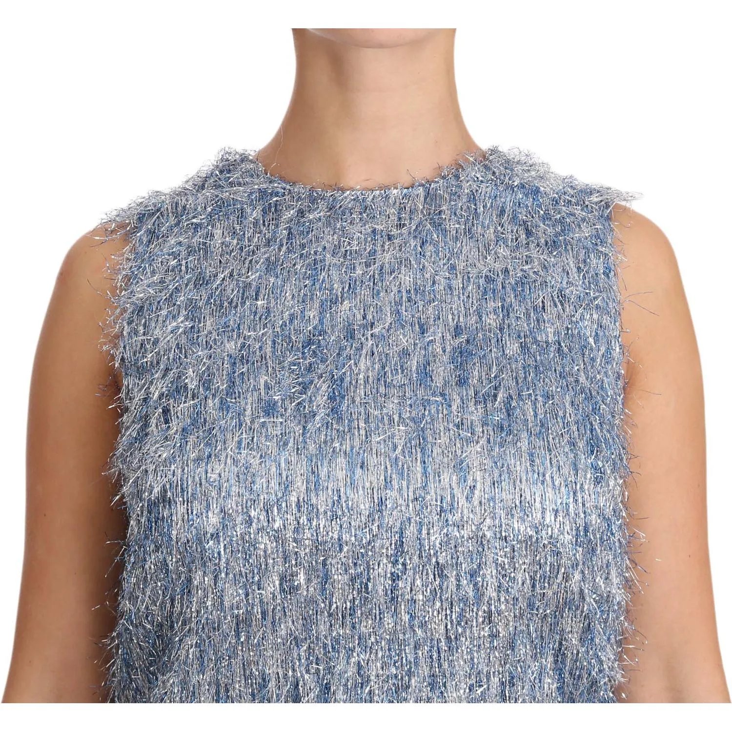 Dolce & Gabbana Elegant Light Blue Fringe Shift Dress