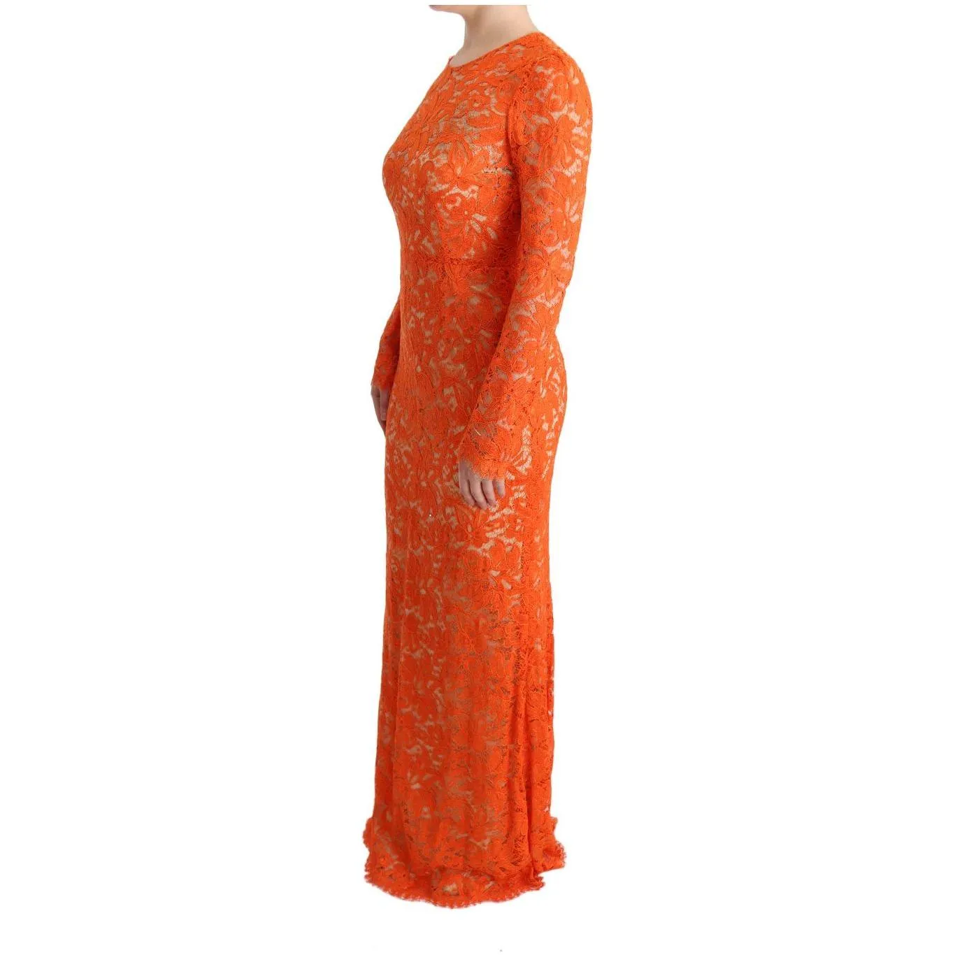 Dolce & Gabbana Elegant Long-Sleeve Full-Length Orange Sheath Dress