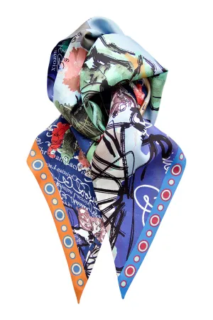 Double-sided silk scarf "Croquis" Lacroix - deep blue