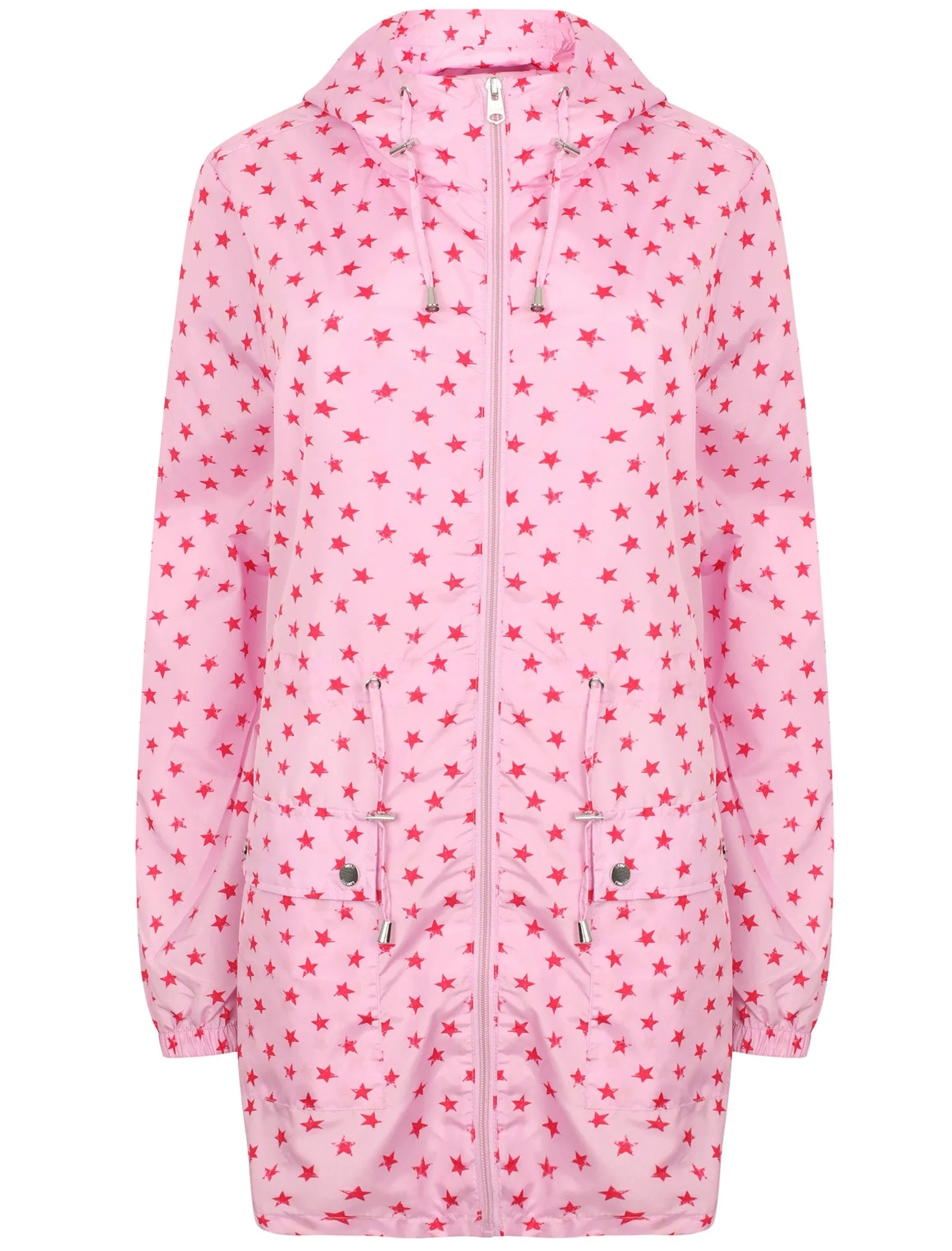 Dragonboat Star Print Hooded Rain Coat In Pink - Tokyo Laundry