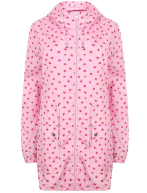 Dragonboat Star Print Hooded Rain Coat In Pink - Tokyo Laundry