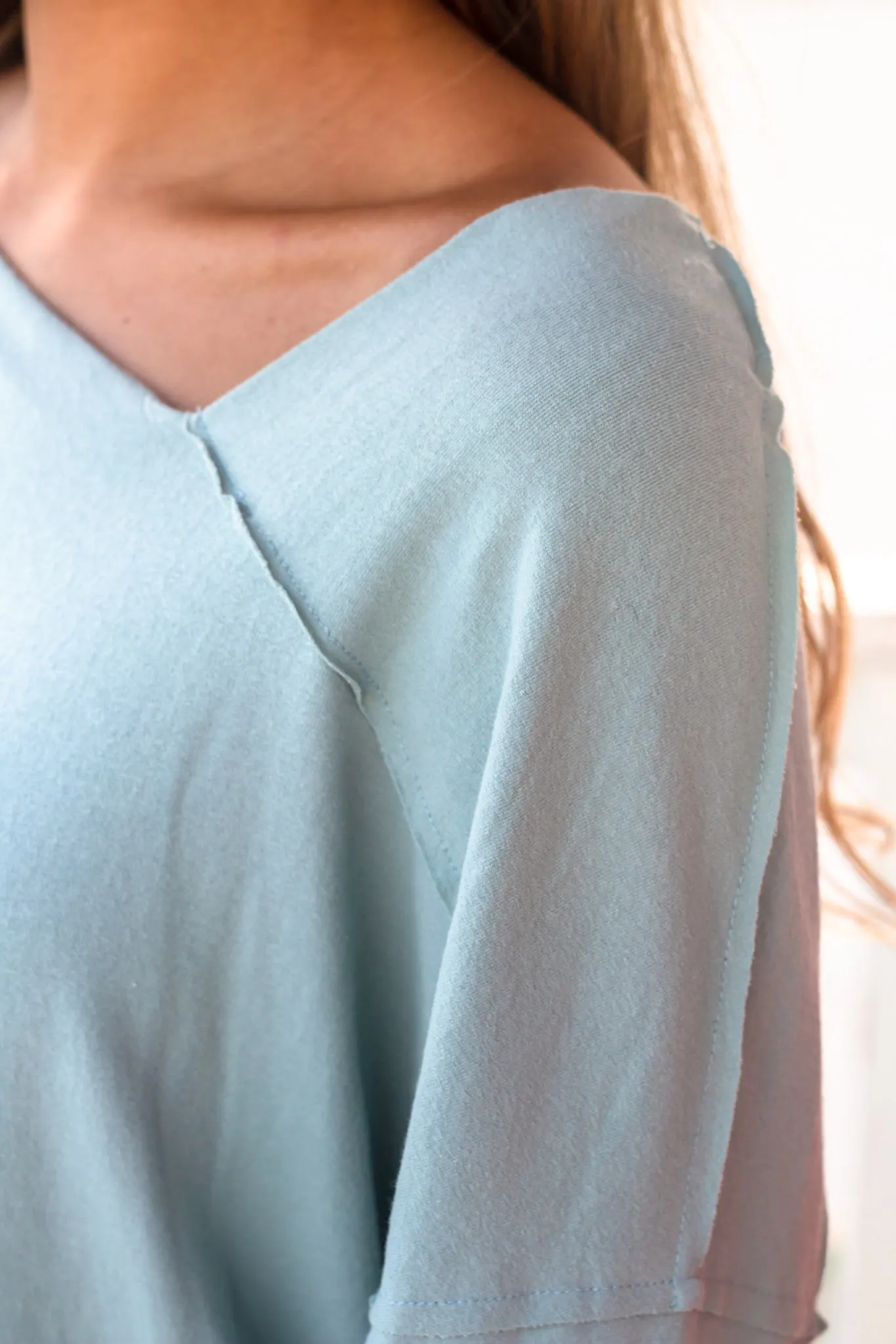 Dusty Mint Long Sleeve Top with Asymmetrical Neckline