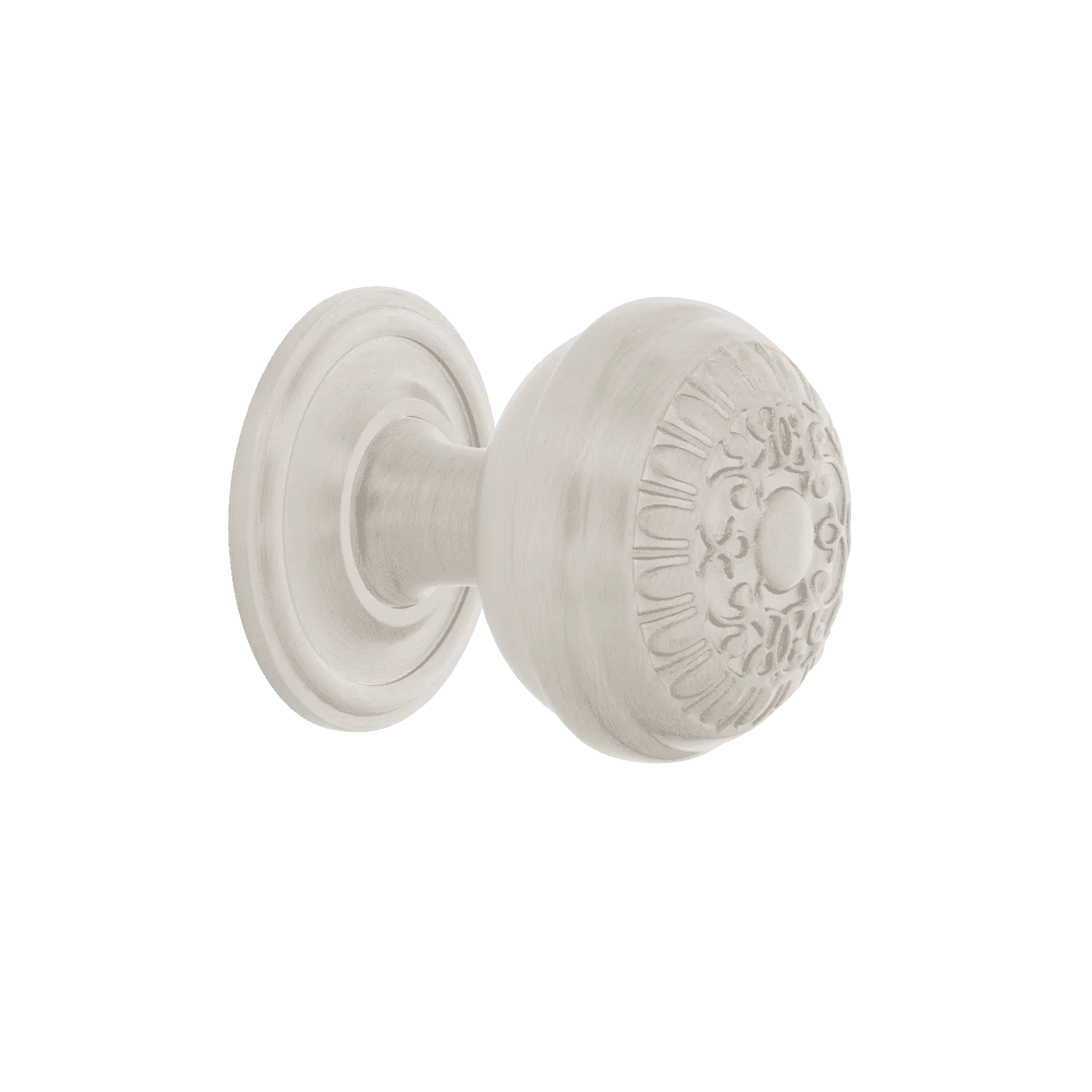 Egg And Dart Brass 1 3/8" Cabinet Knob with Classic Rose in Satin Nickel