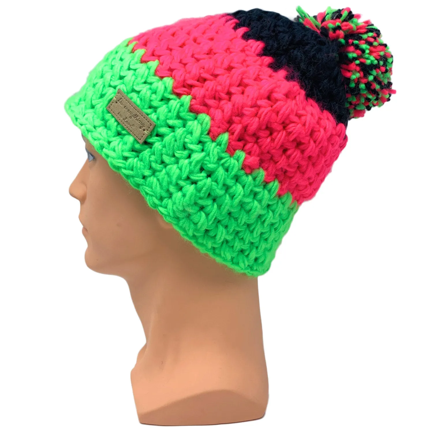 Empire Cove Winter Tri-Color Knit Beanie with Pom Pom