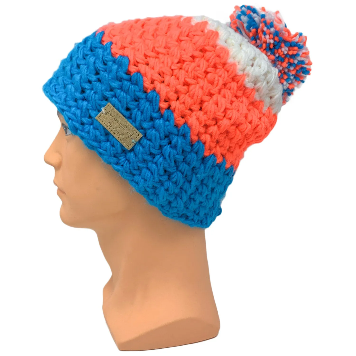 Empire Cove Winter Tri-Color Knit Beanie with Pom Pom