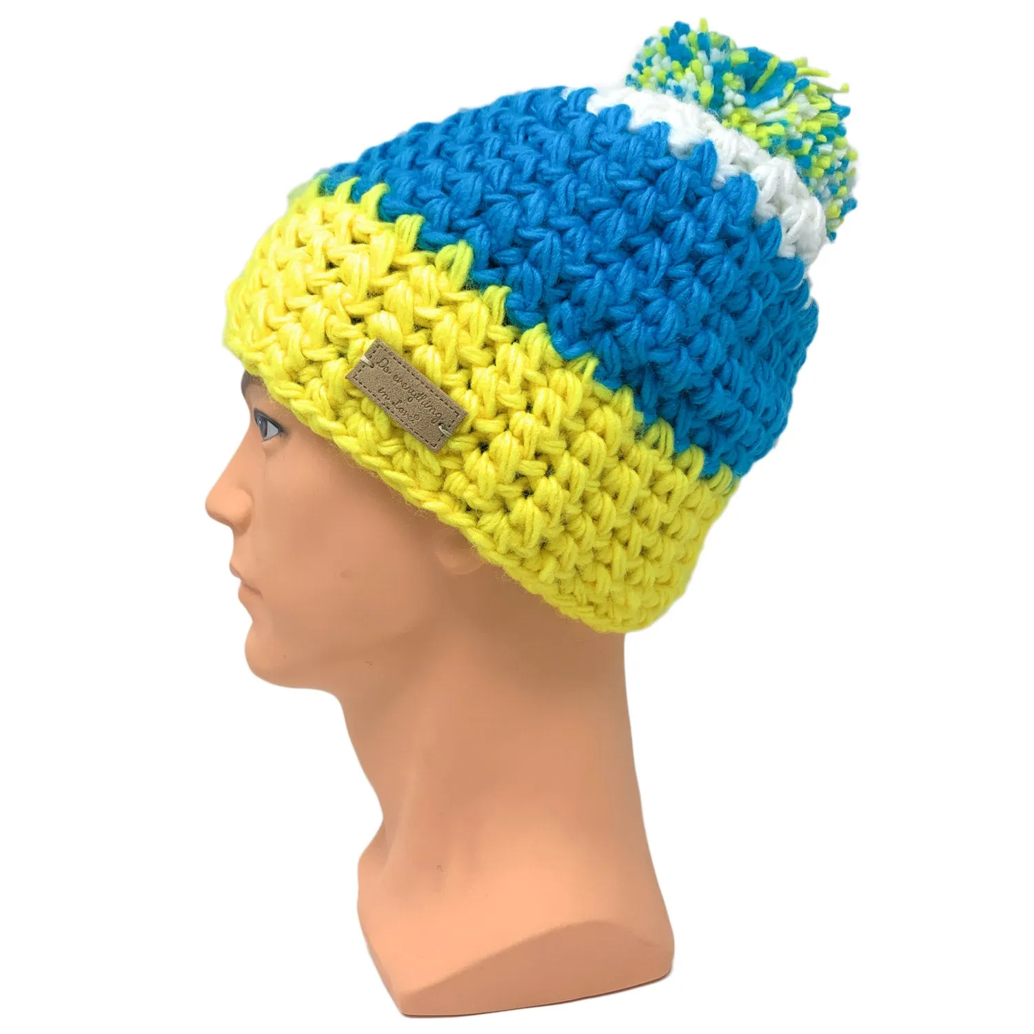 Empire Cove Winter Tri-Color Knit Beanie with Pom Pom