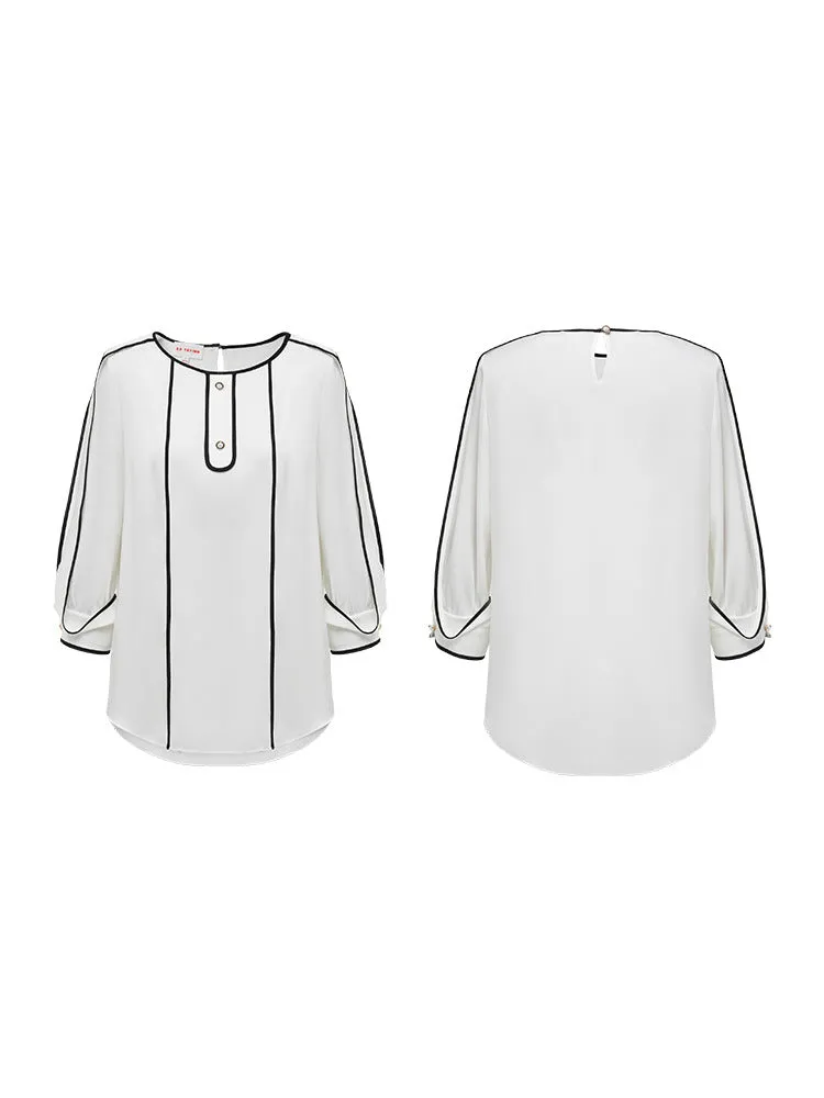 EP YAYING Silk Fashionable Trimmed 3/4 Sleeve Shirt