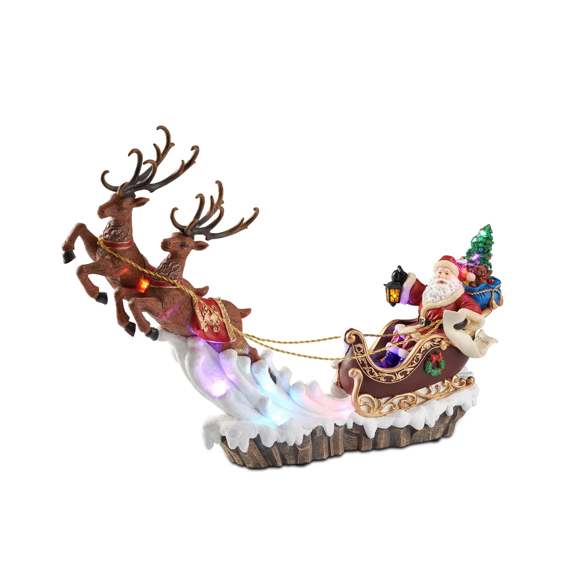 everyday Light-Up Christmas Village Santa with Reindeer Sleigh, 15.7''H, by