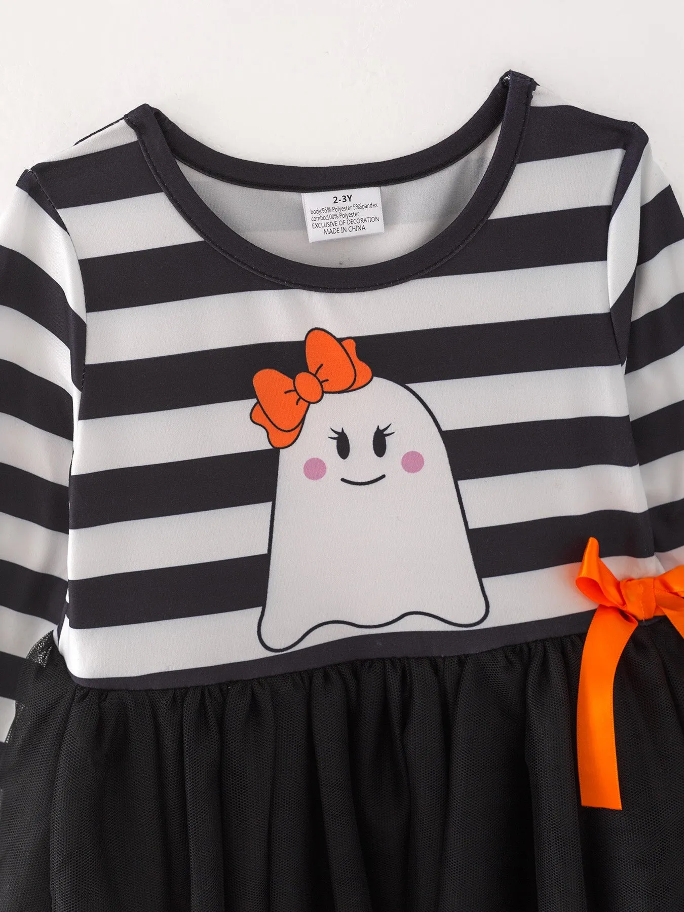 Fall Halloween Ghost Baby Girls Tutu Skirt Long Sleeve Stripe Dress