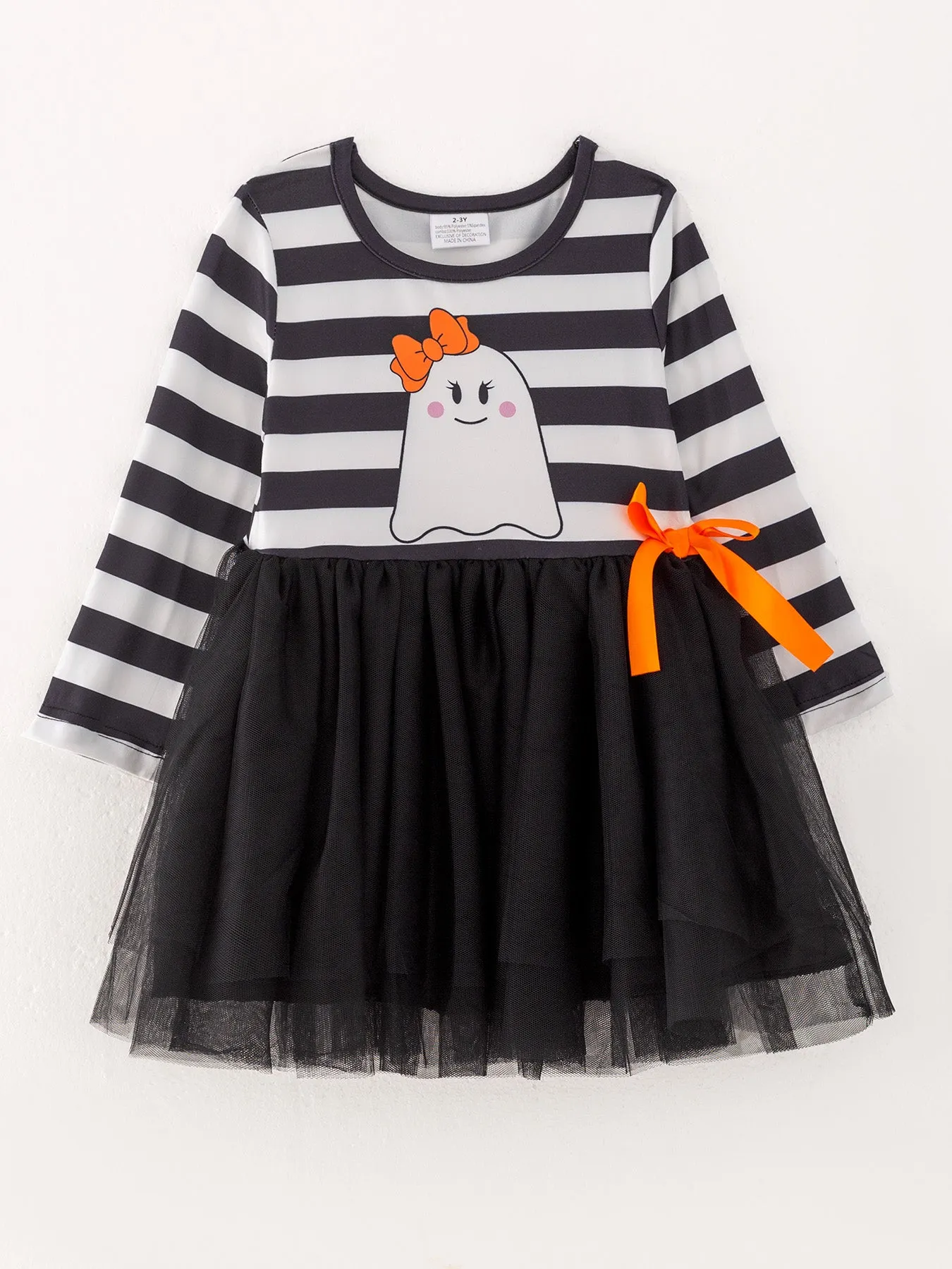 Fall Halloween Ghost Baby Girls Tutu Skirt Long Sleeve Stripe Dress