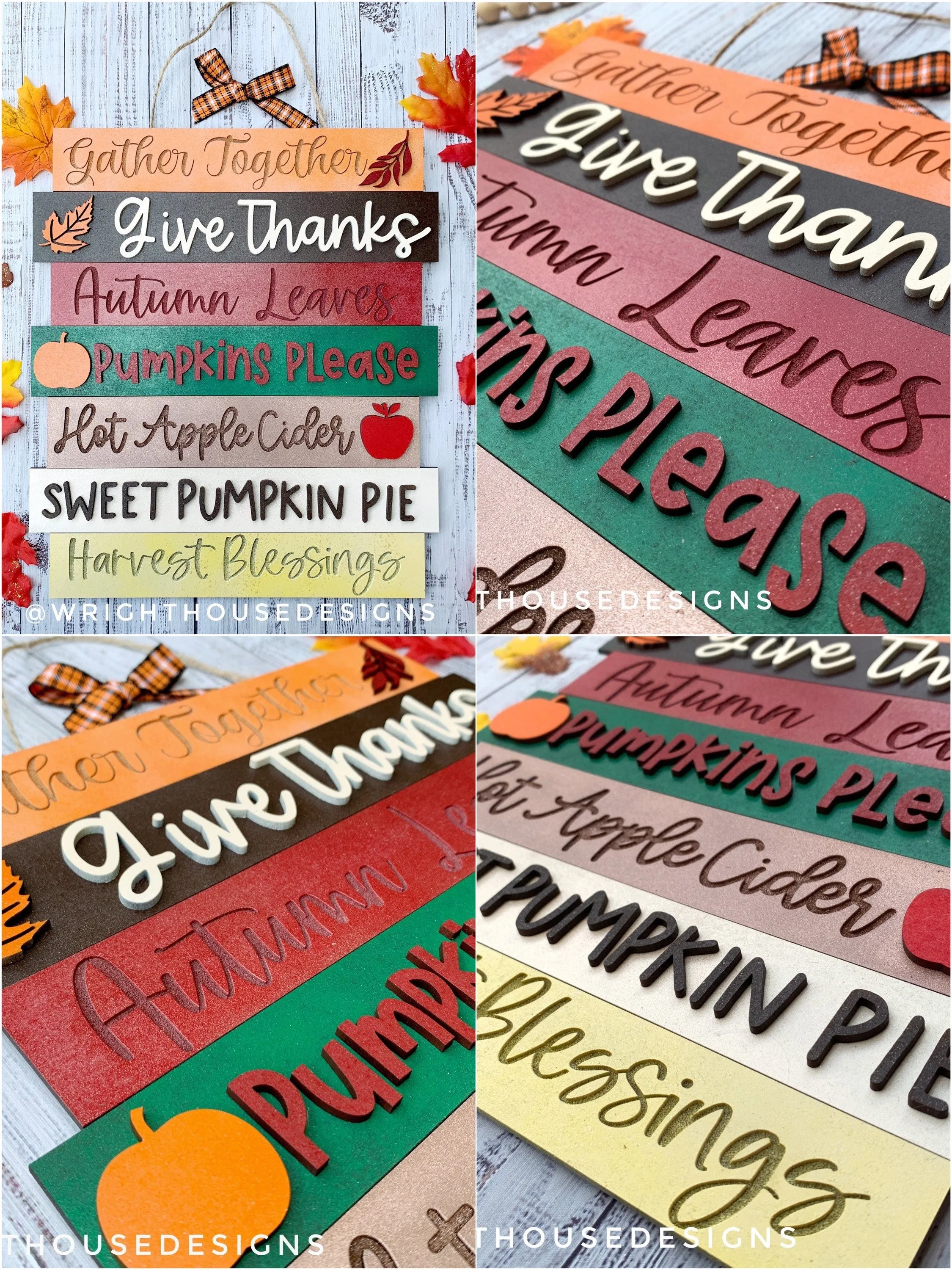 Fall Thanksgiving Bucket List Stacked Sign Bundle - Seasonal Wall Decor and DIY Kits - Cut File For Glowforge Lasers - Digital SVG File