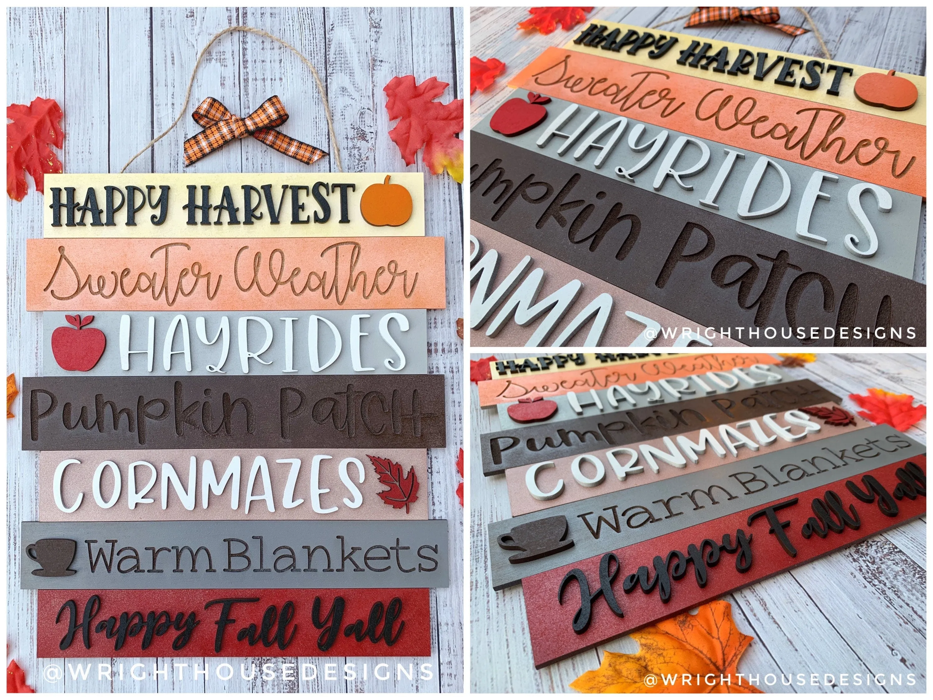 Fall Thanksgiving Bucket List Stacked Sign Bundle - Seasonal Wall Decor and DIY Kits - Cut File For Glowforge Lasers - Digital SVG File