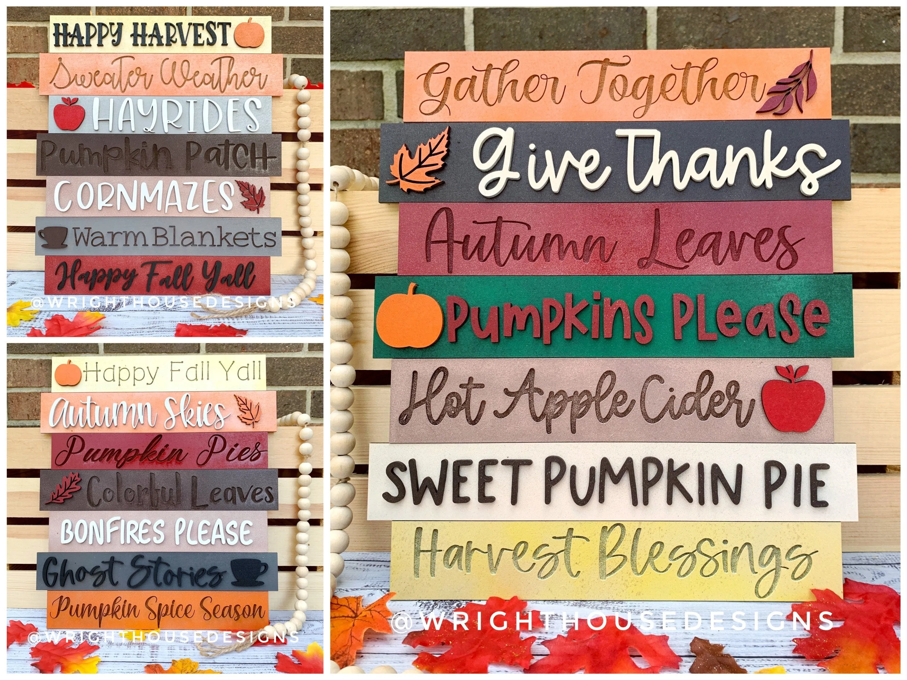 Fall Thanksgiving Bucket List Stacked Sign Bundle - Seasonal Wall Decor and DIY Kits - Cut File For Glowforge Lasers - Digital SVG File