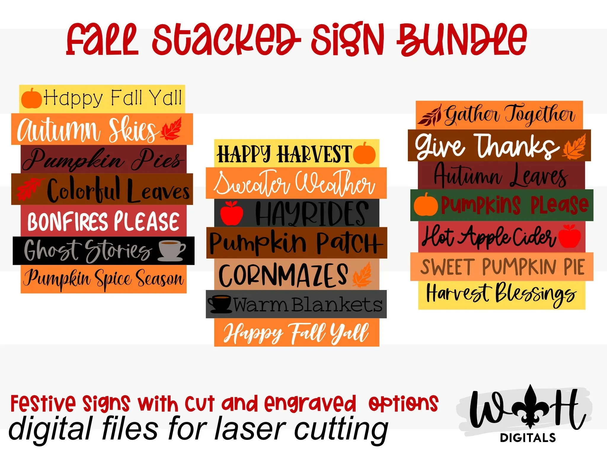 Fall Thanksgiving Bucket List Stacked Sign Bundle - Seasonal Wall Decor and DIY Kits - Cut File For Glowforge Lasers - Digital SVG File