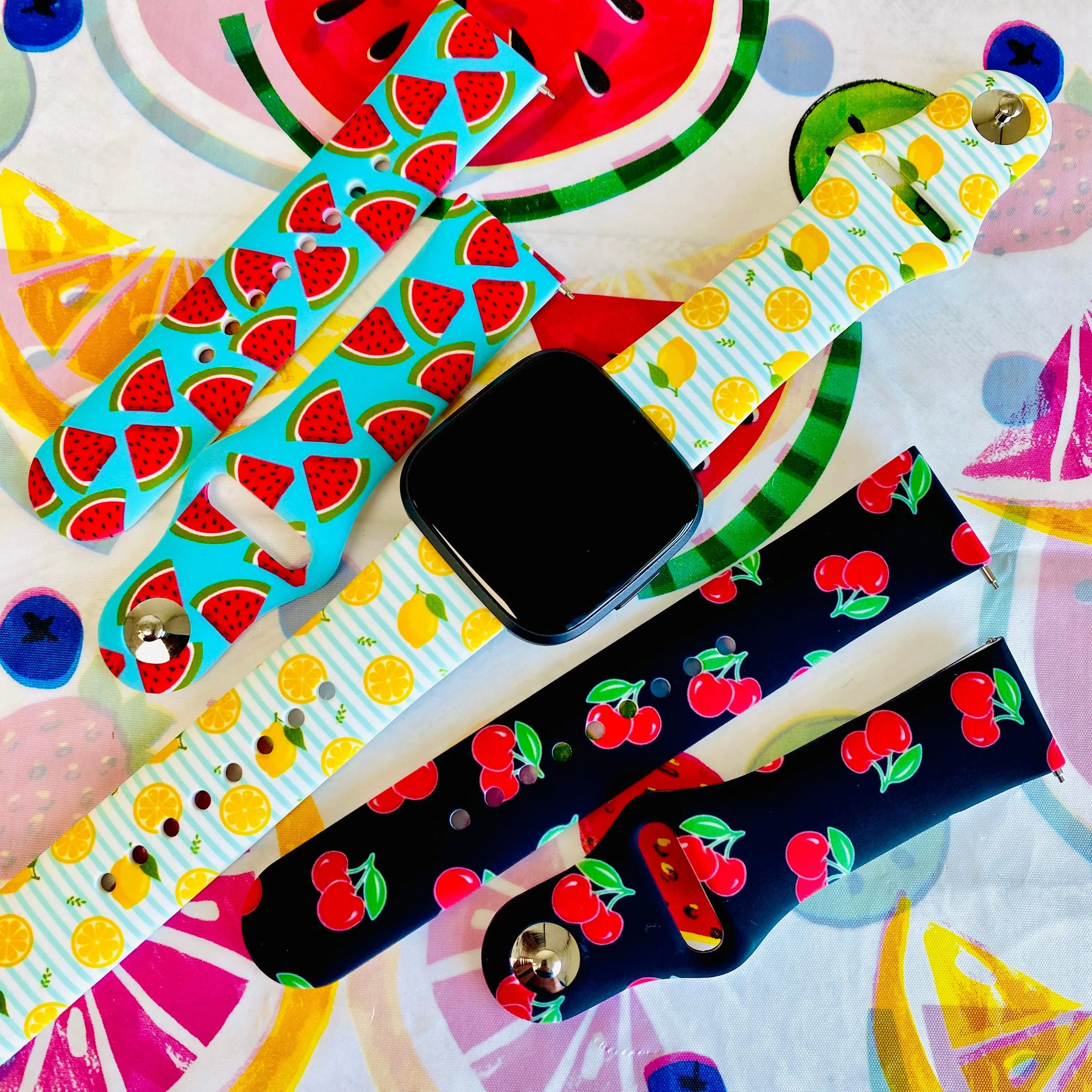 Fancy Fruit Print Silicone Band For Fitbit Versa 1/2 Multiple Colors Available