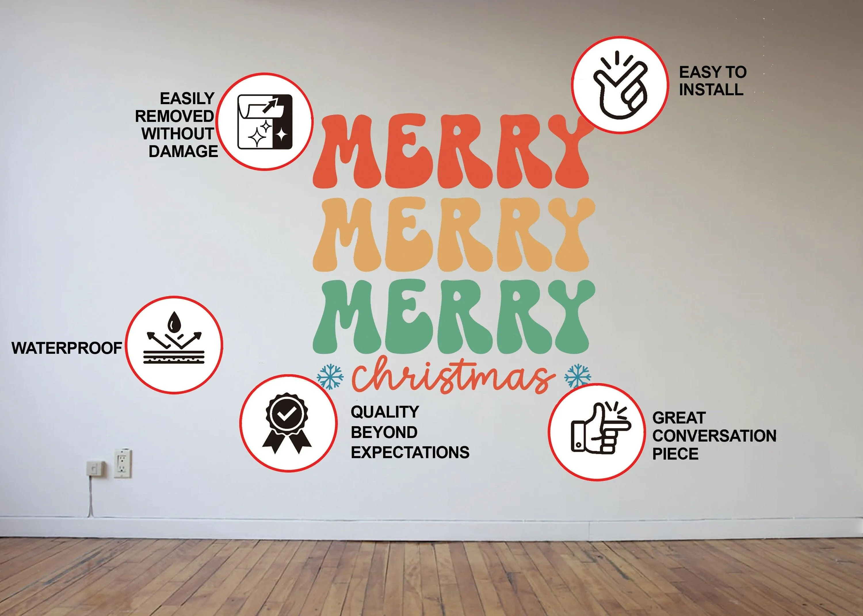 Festive Christmas Quote Wall Vinyl Sticker - "Merry Christmas" Colorful Text Decal Sign