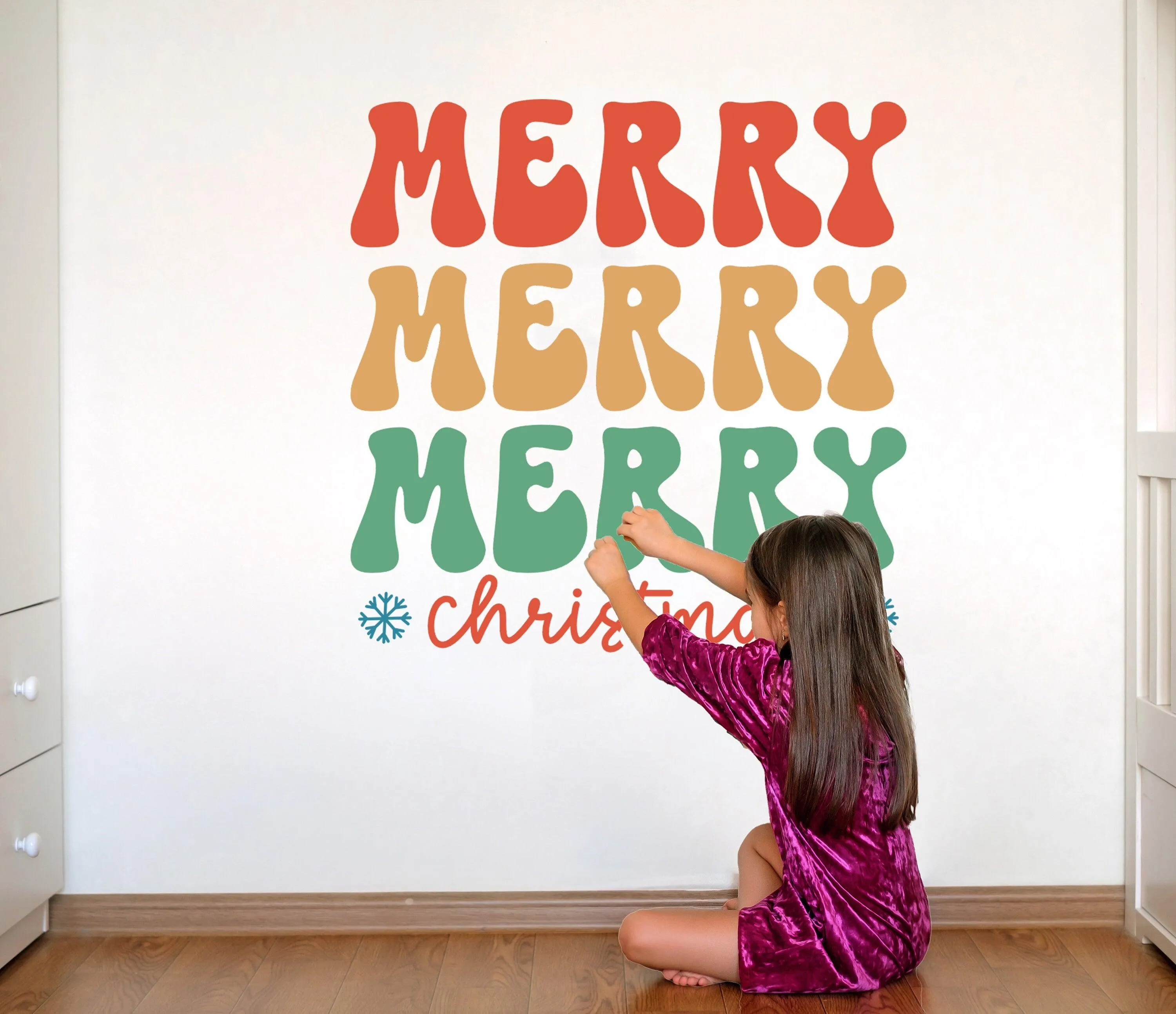 Festive Christmas Quote Wall Vinyl Sticker - "Merry Christmas" Colorful Text Decal Sign