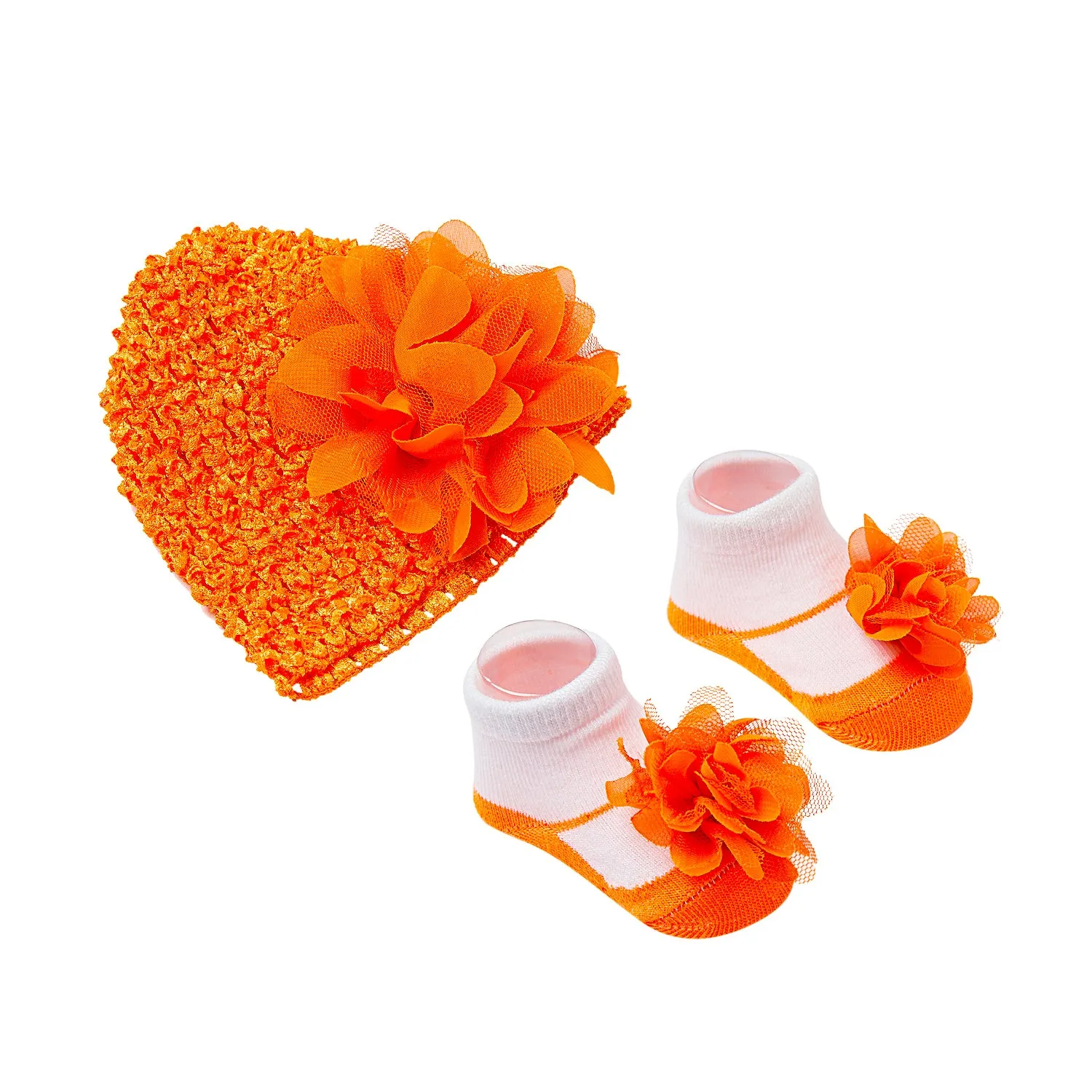 Floral Orange Socks And Cap Set