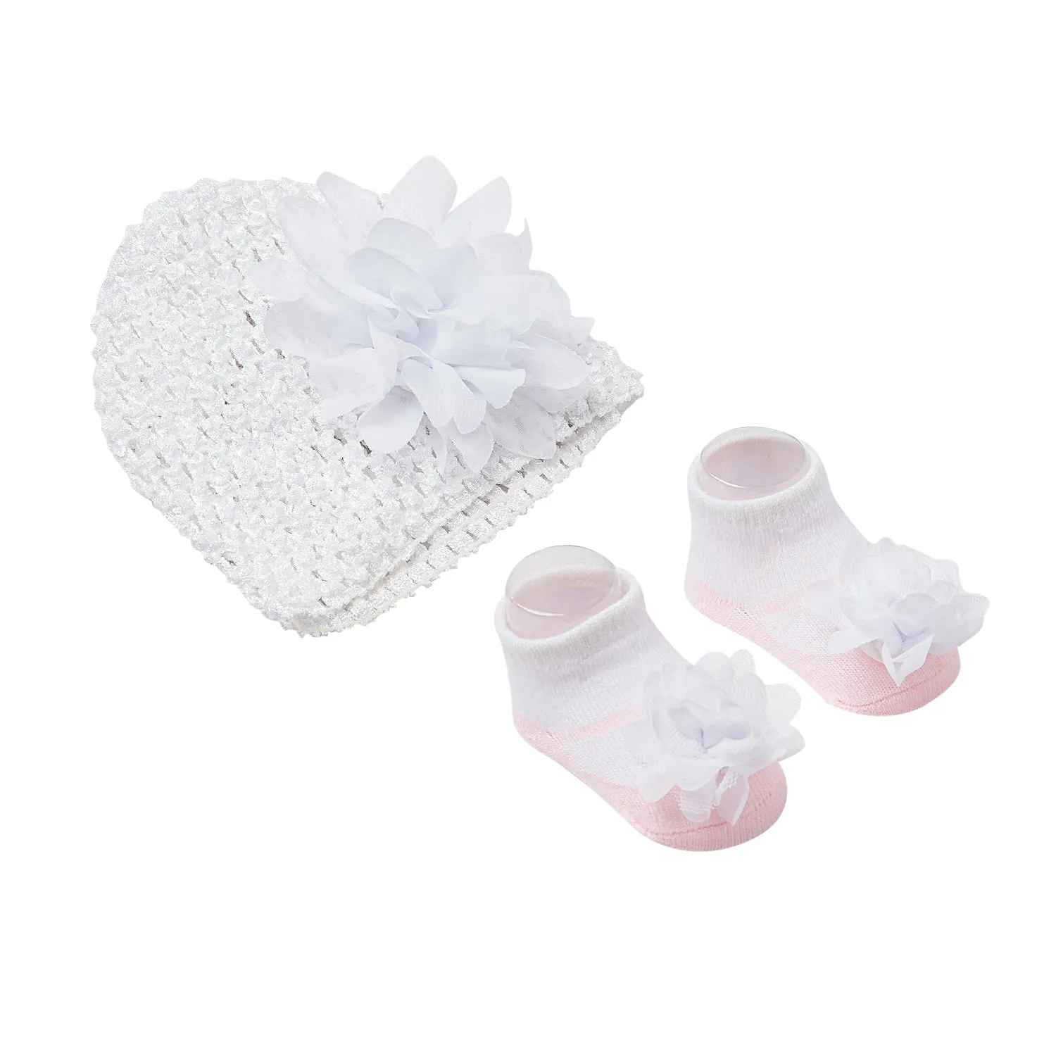 Floral White Socks And Cap Set