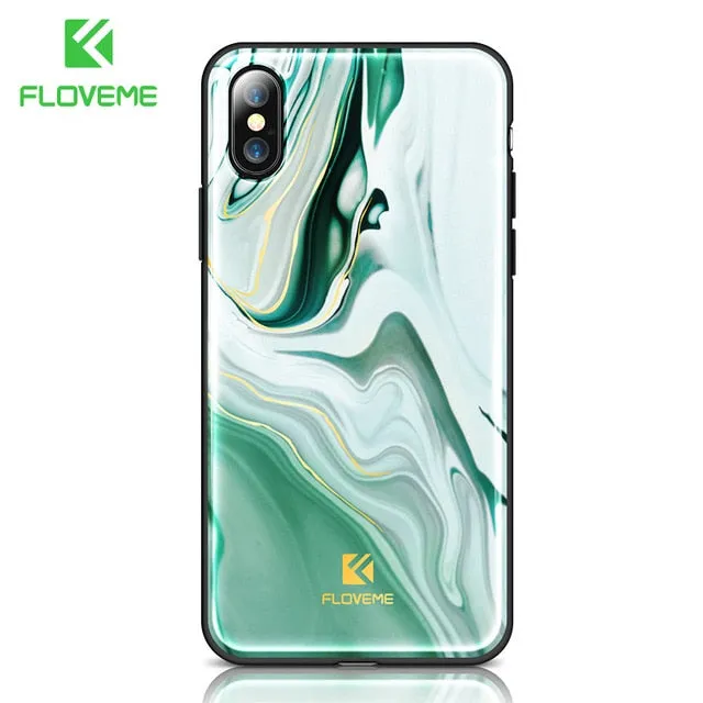 FLOVEME Luxury Phone Case For iPhone X 8 7 Soft Edge Agate Pattern Cases for Apple iPhone 7 7 8 Plus Cover Silicone Accessories