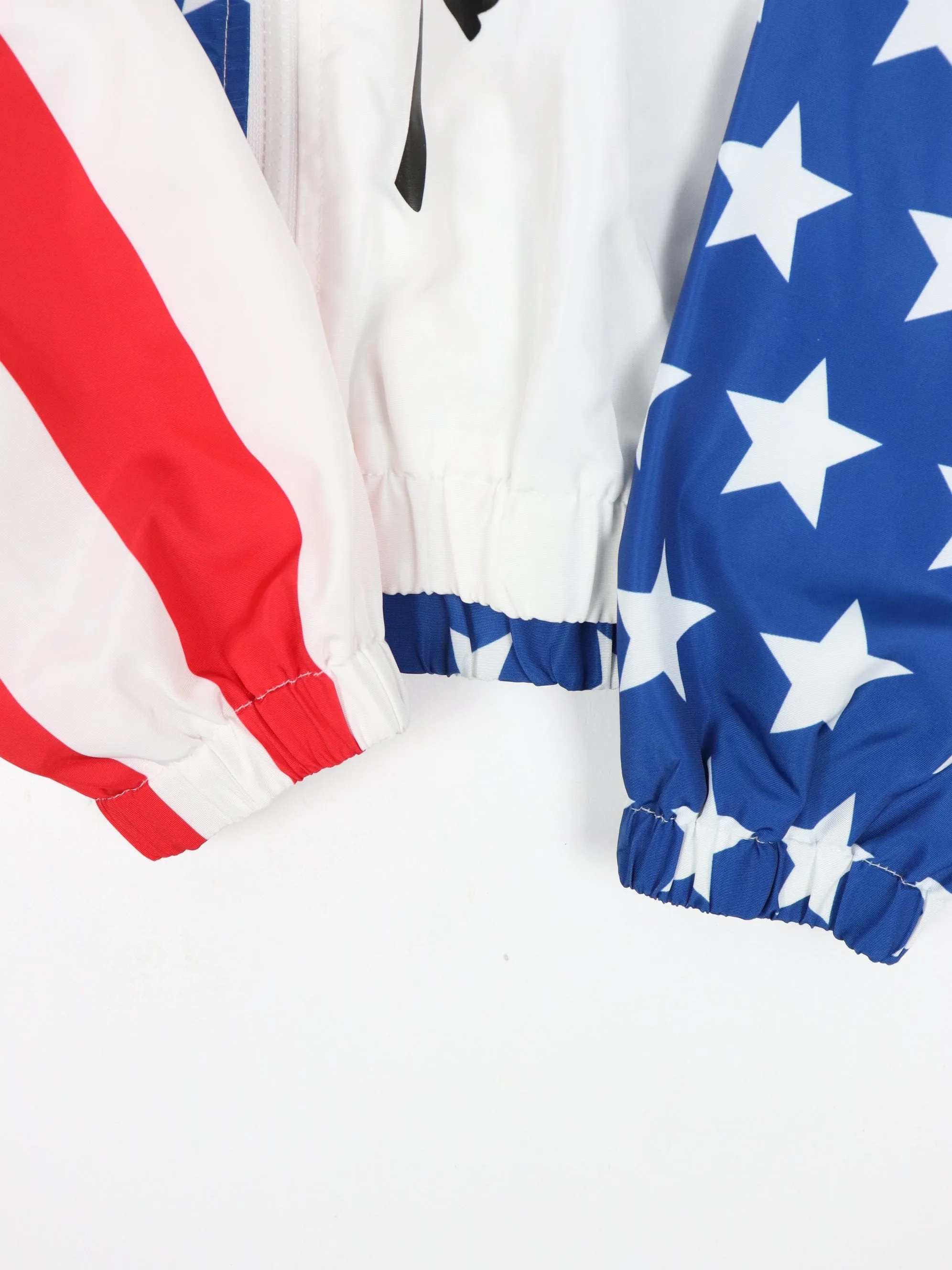 Forever 21 Ford Windbreaker Adult Small White USA Flag Stars Stripes Jacket