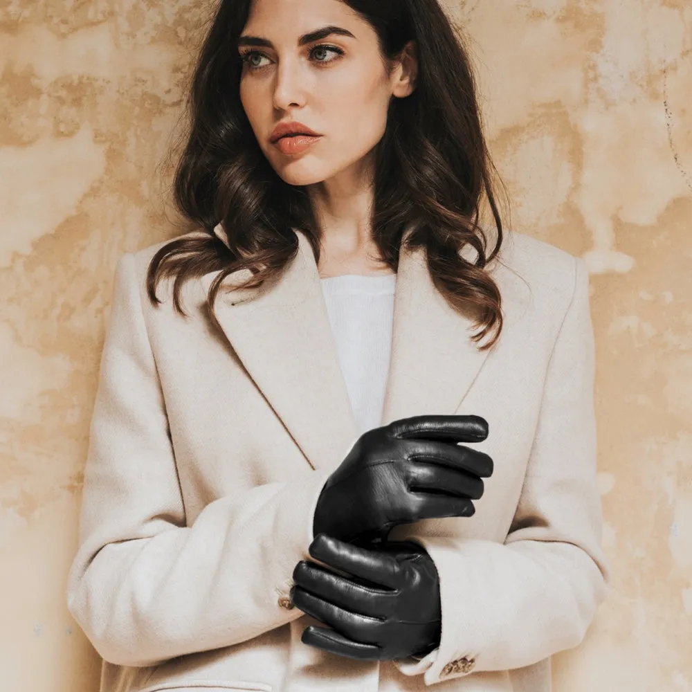 Francesca (black) - Italian lambskin leather gloves with white fur lining