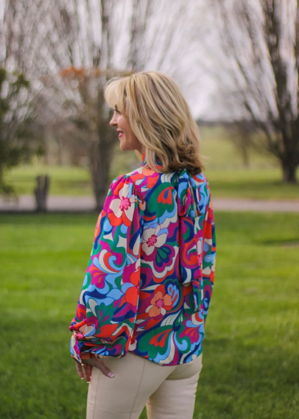 Fuchsia and Navy High Neck Long Sleeve with Cuff