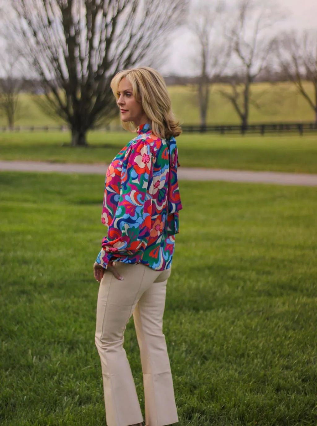 Fuchsia and Navy High Neck Long Sleeve with Cuff