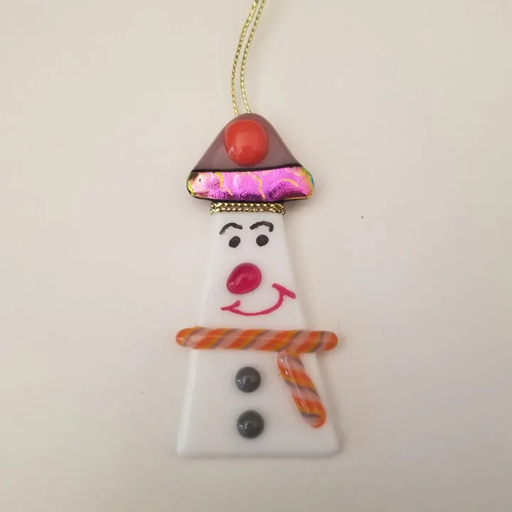 Fused Glass Snowman ornament bauble orange lavendar