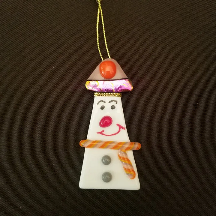 Fused Glass Snowman ornament bauble orange lavendar