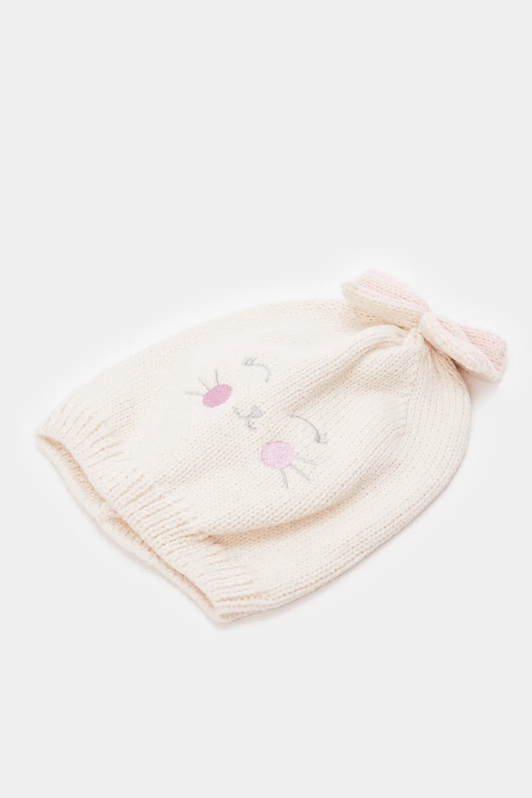 Girls Pink Printed Beanie Set (Pack of 2)