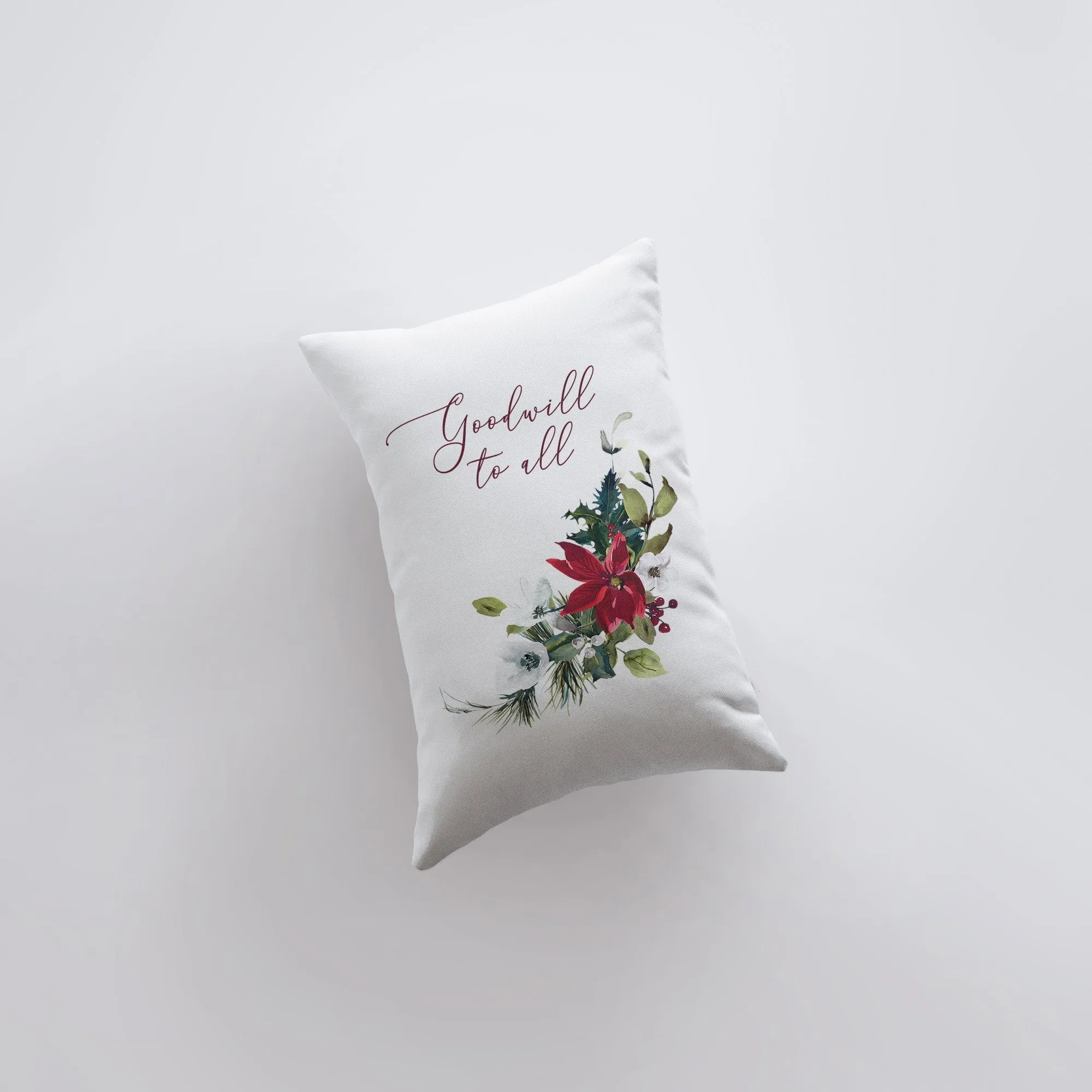 Goodwill to All | Christmas Poinsettia | Throw Pillow Cover |