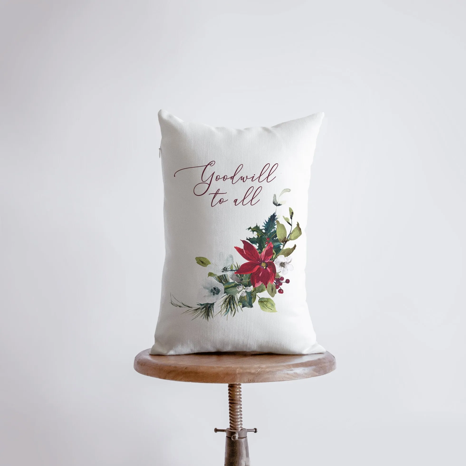 Goodwill to All | Christmas Poinsettia | Throw Pillow Cover |