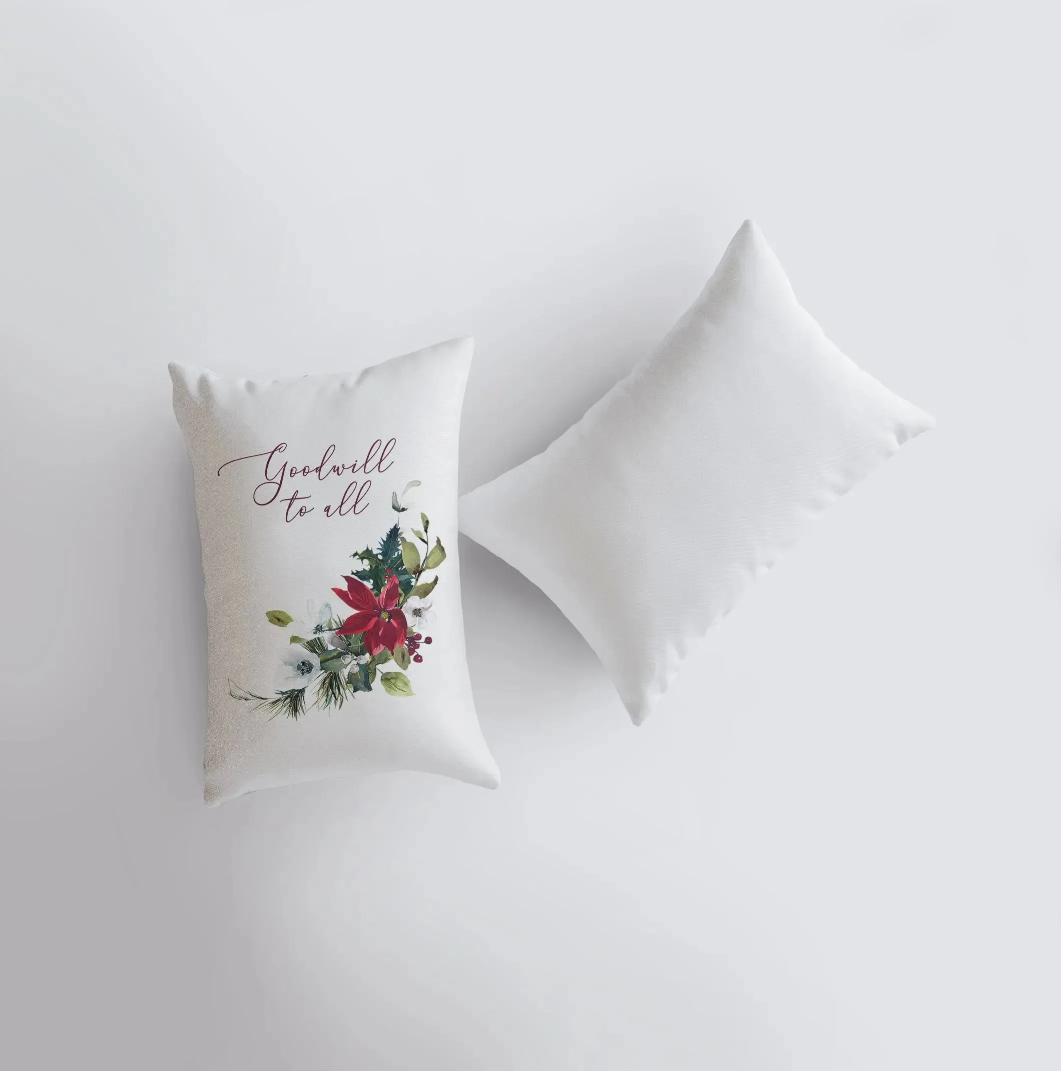 Goodwill to All | Christmas Poinsettia | Throw Pillow Cover | Christmas Pillowcase | 12x18 | Elegant Luxury Decor | Cute Home Decor