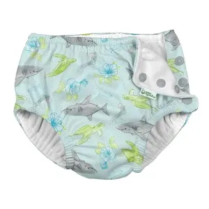 Green Sprouts Snap Reusable Absorbent Swimsuit Diaper-Light Aqua Shark Sealife-12Months