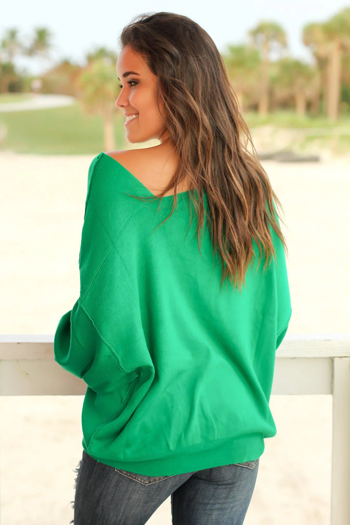 Green Sweater with Asymmetrical Hem