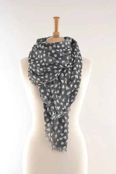 Grey Hearts Print Scarf