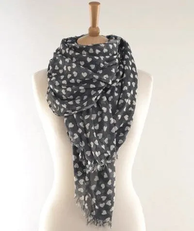 Grey Hearts Print Scarf