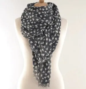 Grey Hearts Print Scarf